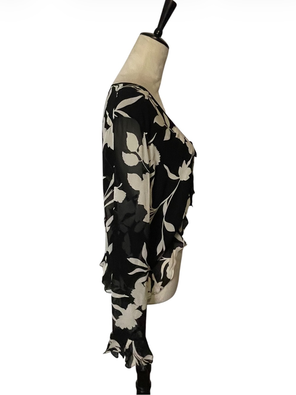 90s Deadstock Temptation Floral Ruffle Tie Front Shrug Cardigan XL NWT - Picture 2 of 5